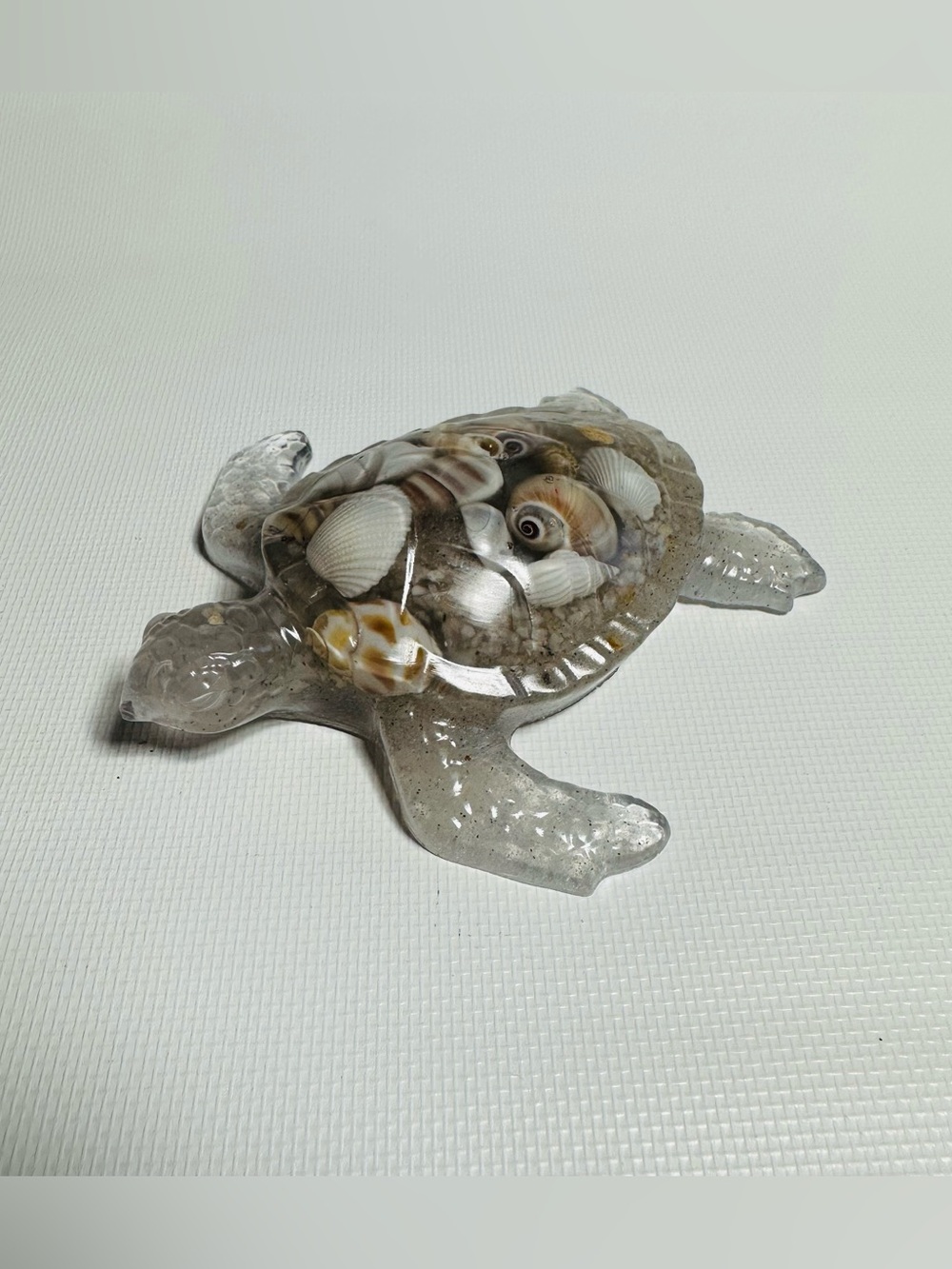 Hand Crafted Resin Sea Turtle with Shells and Sand